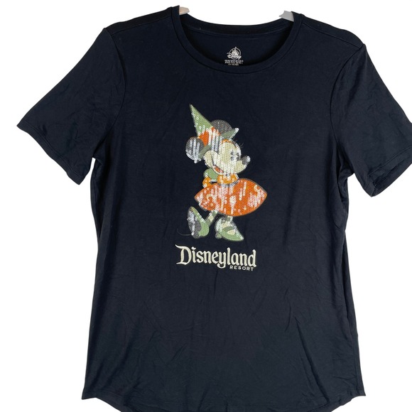 Disney Tops - Disney Disneyland Resort Minnie Mouse Witch Sequin Halloween Shirt Black Small